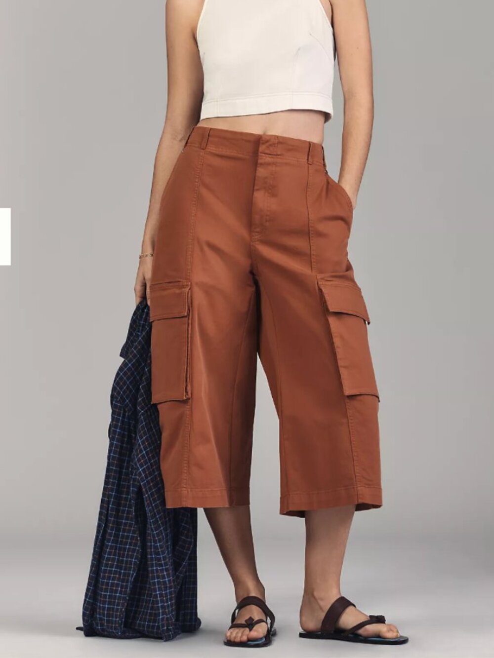Maeve Anthropology Cargo Long Rust Brown Wide Leg Utility Cropped Pants